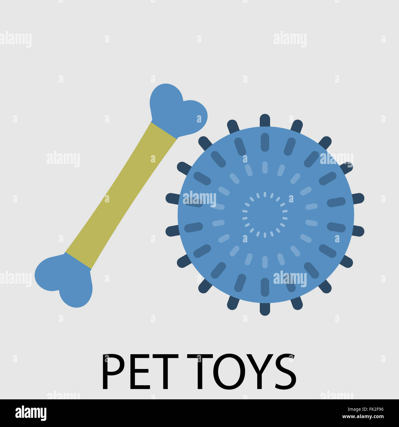 Toy pets ball and bone. Accessory massage plastic, rubber and play, throw exercise. Vector abstract flat design illustration Stock Photo