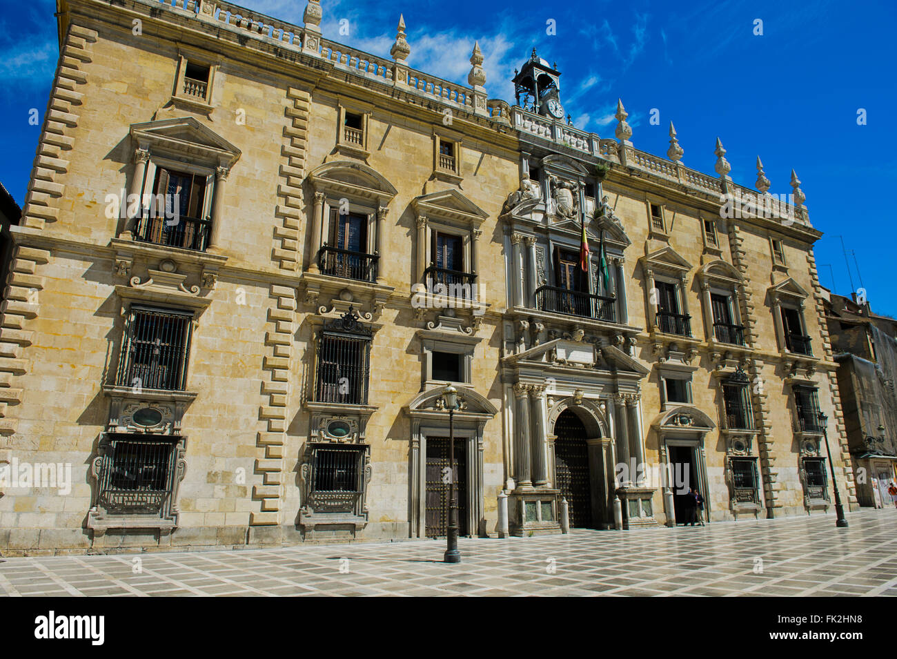 Building of the Royal Chancery, Palacio de la Chancilleria, at the New Square, Plaza nueva, Granada, Spain Stock Photo