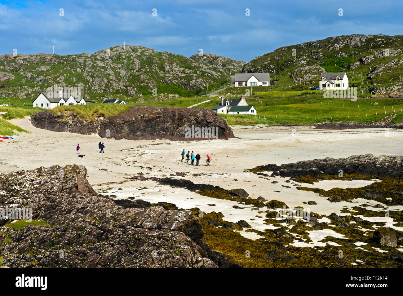 Coastal fishing and crofting village Clatchtoll at the sandy Clachtoll Bay, Clatchtoll, Assynt, Scotland, United Kingdom Stock Photo