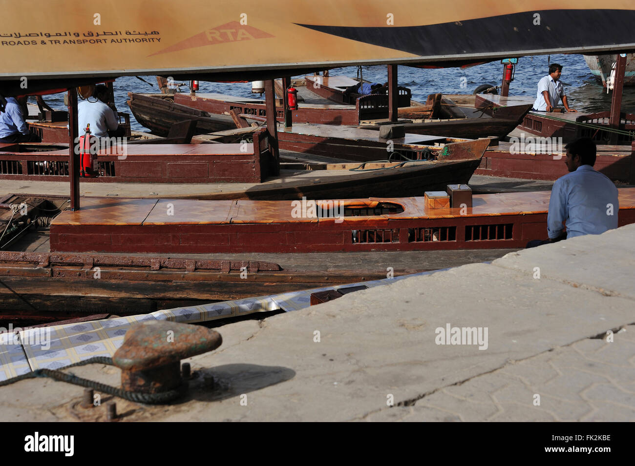 water taxis on the quay, creek channel in Dubai Stock Photo
