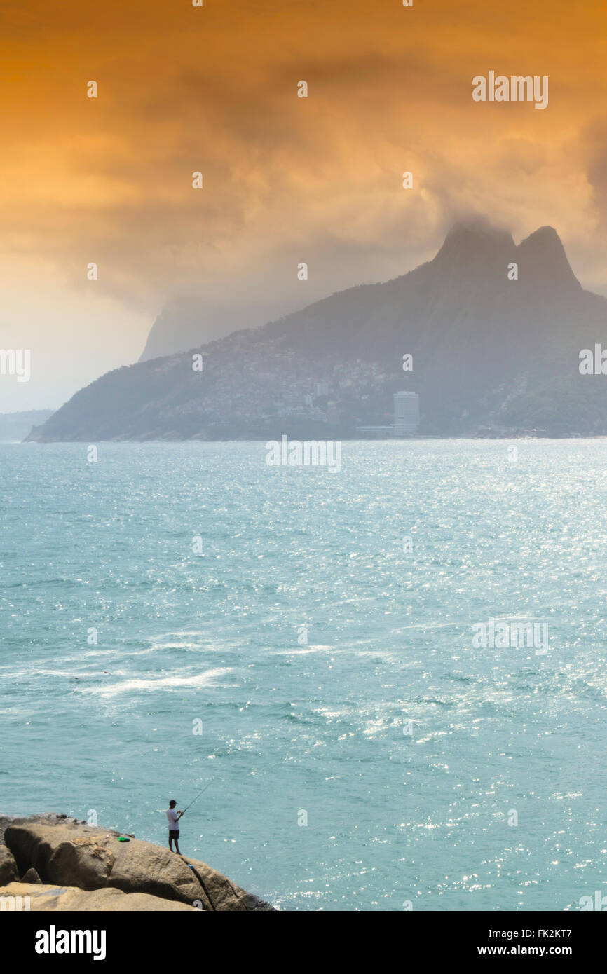 Rio de Janeiro - Morro dos Dois Irmaos and the Arpoador rocks Stock Photo