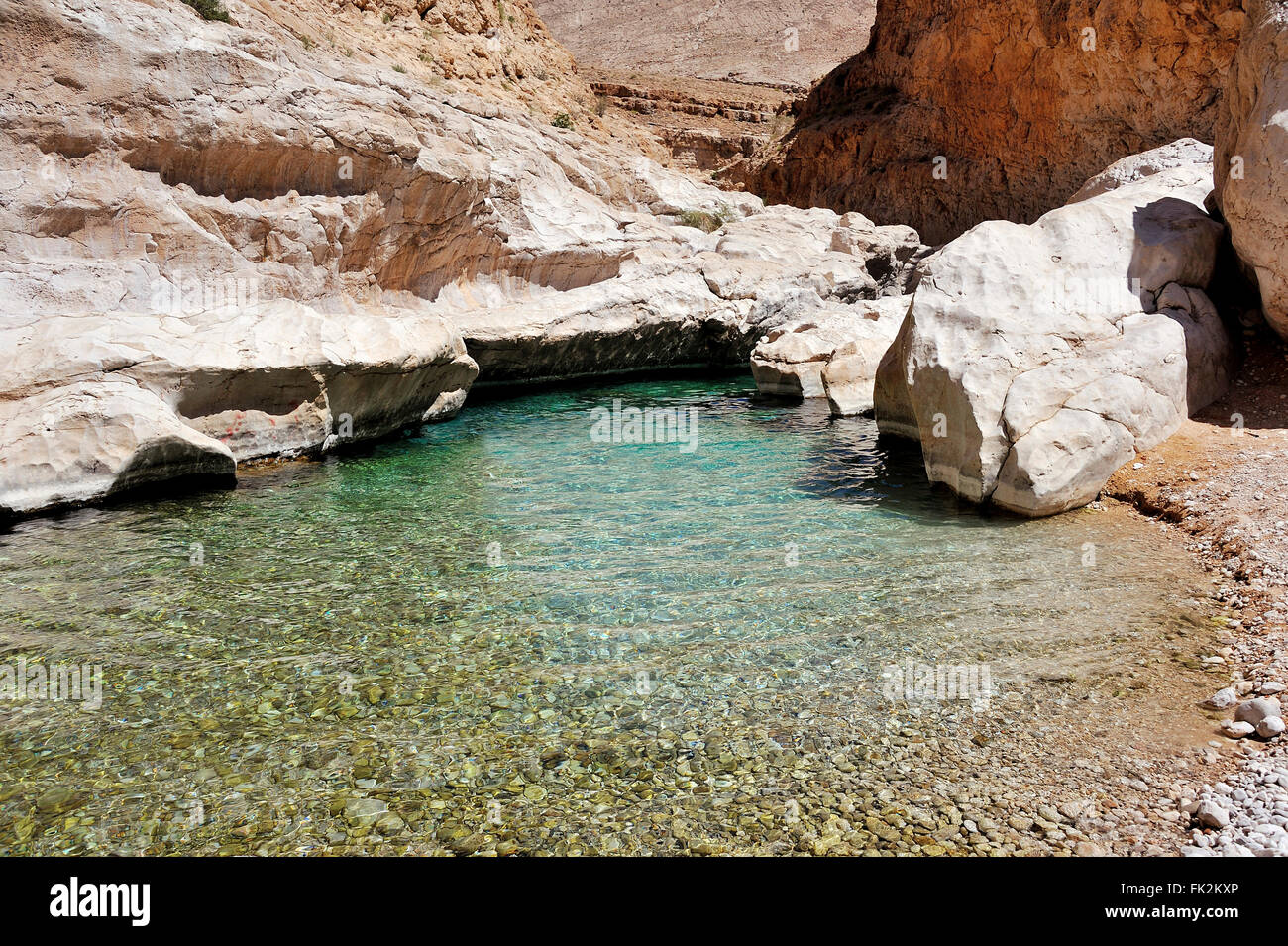 Wadi Bani Khalid invites to bath, near Al Quabil, Oman Stock Photo