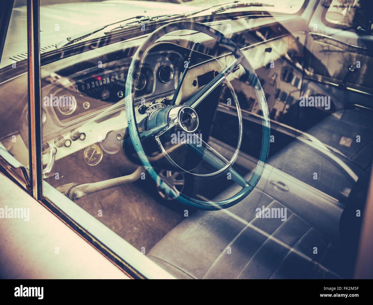 Retro Dashboard Of A Vintage American Truck Stock Photo