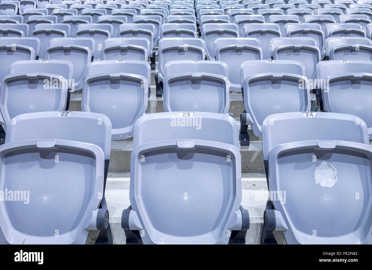 Rows of stadium seats ready in a new facility Stock Photo