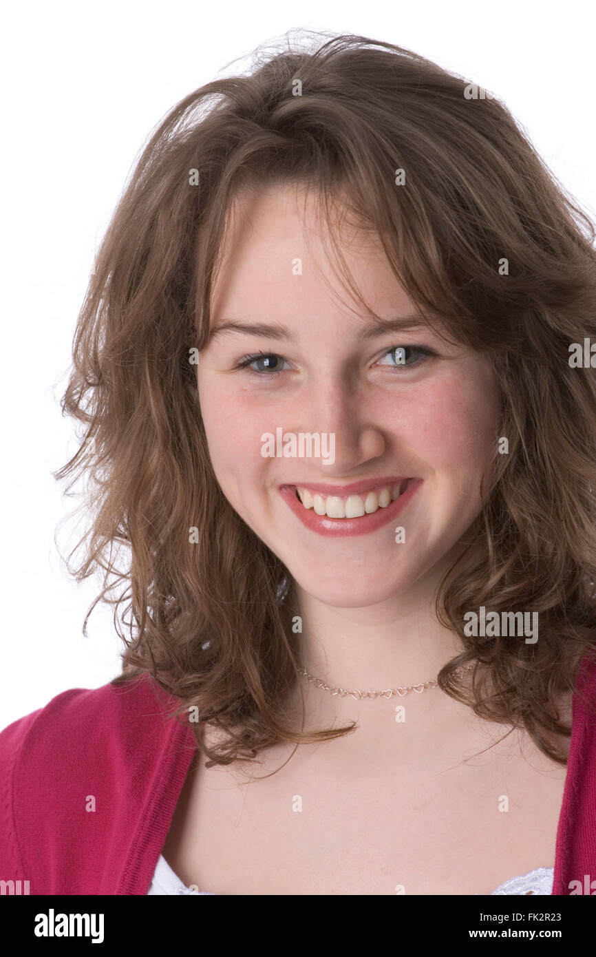 Portrait Of A Happy Teenage Girl On White Background Stock Photo - Alamy