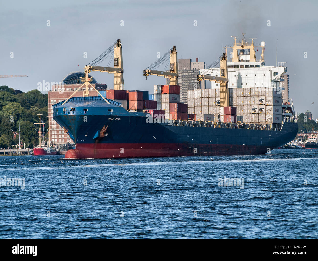 Semi-container ship CSAV Peru on the Elbe outbound from the Port of Hamburg, Germany. Stock Photo