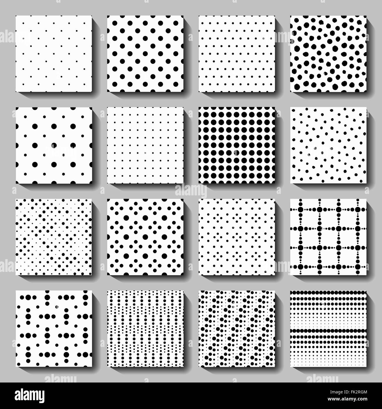 Unusual black white polka dot pattern set Stock Vector