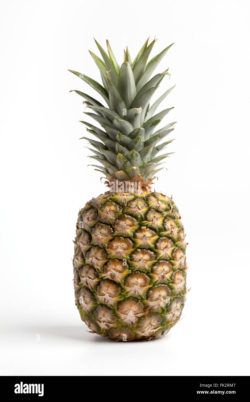 Whole single fresh pineapple on white background Stock Photo