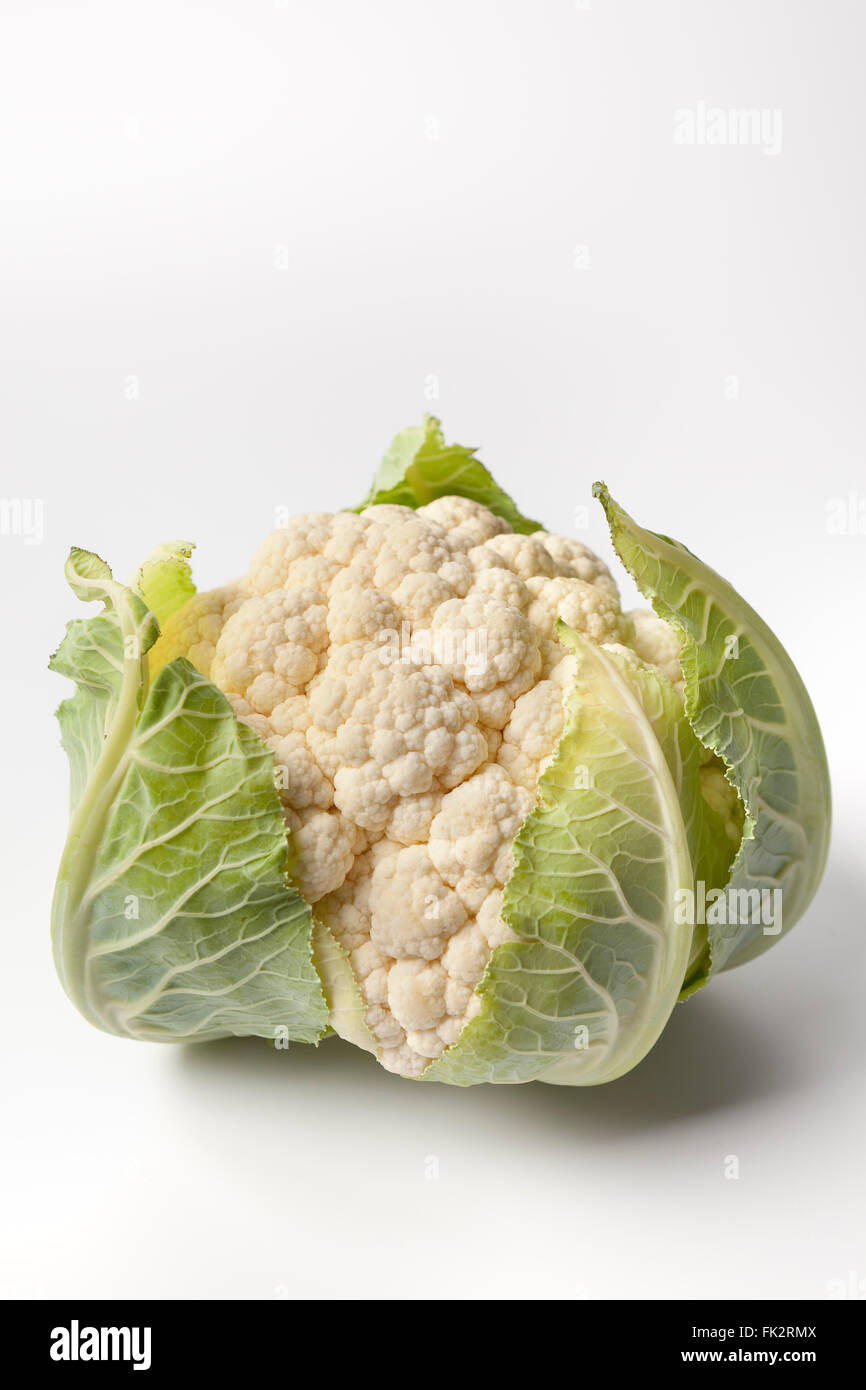 Fresh raw whole Cauliflower on white background Stock Photo