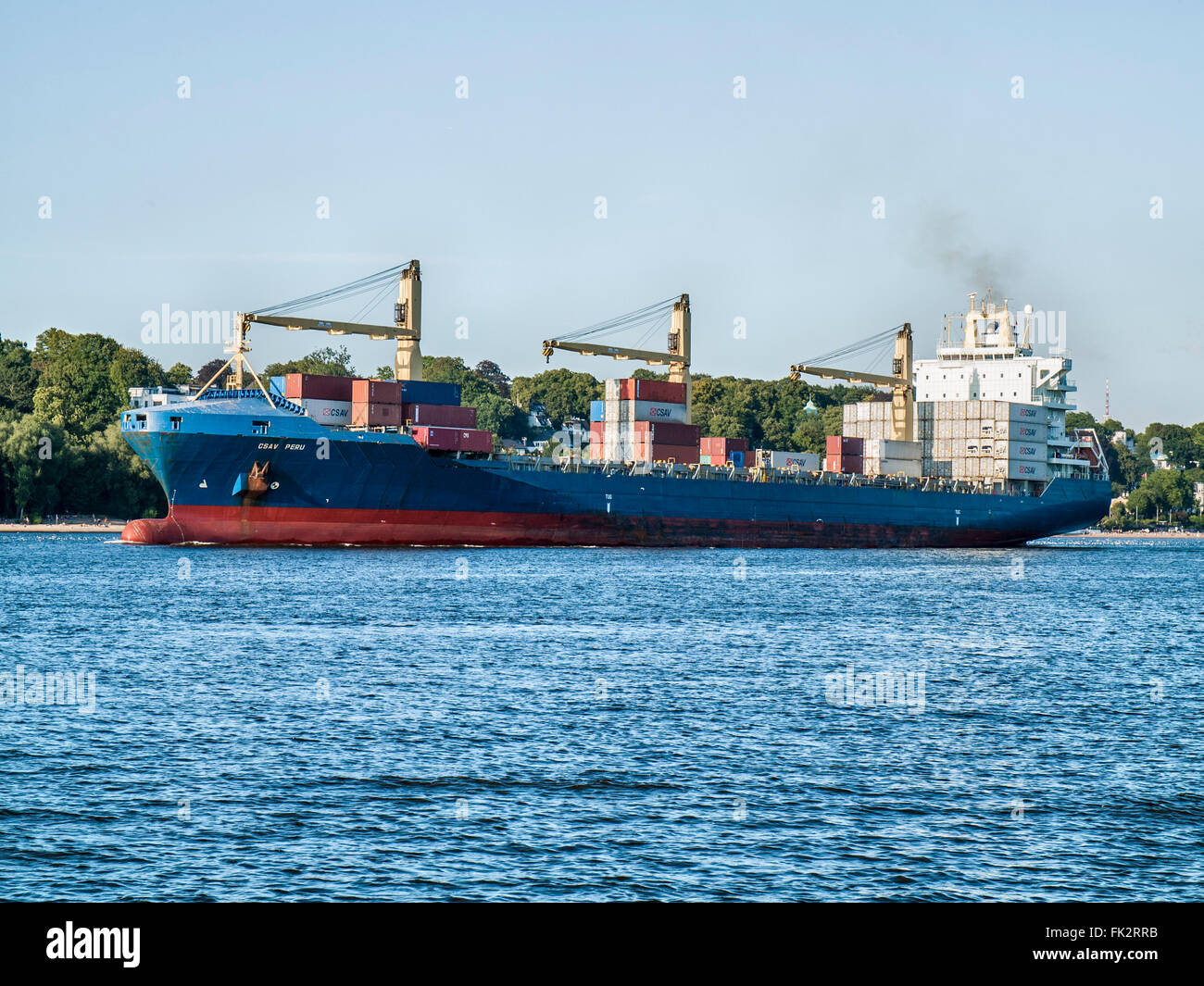 Semi-container ship CSAV Peru on the Elbe outbound from the Port of Hamburg, Germany. Stock Photo