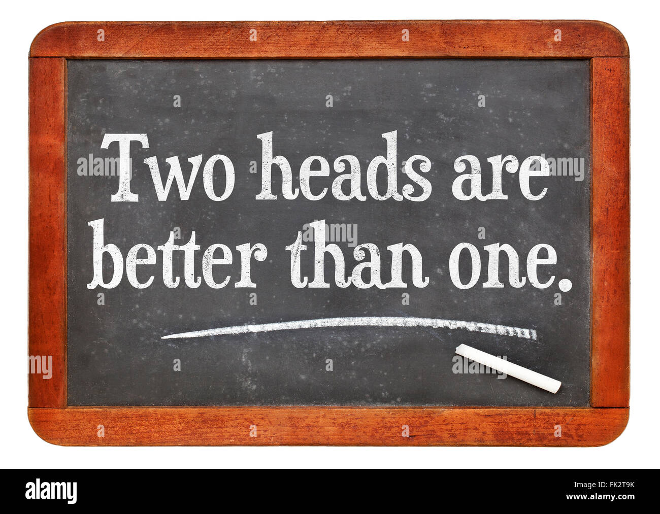Two heads are better than one proverb - white chalk text on a vintage slate  blackboard Stock Photo - Alamy