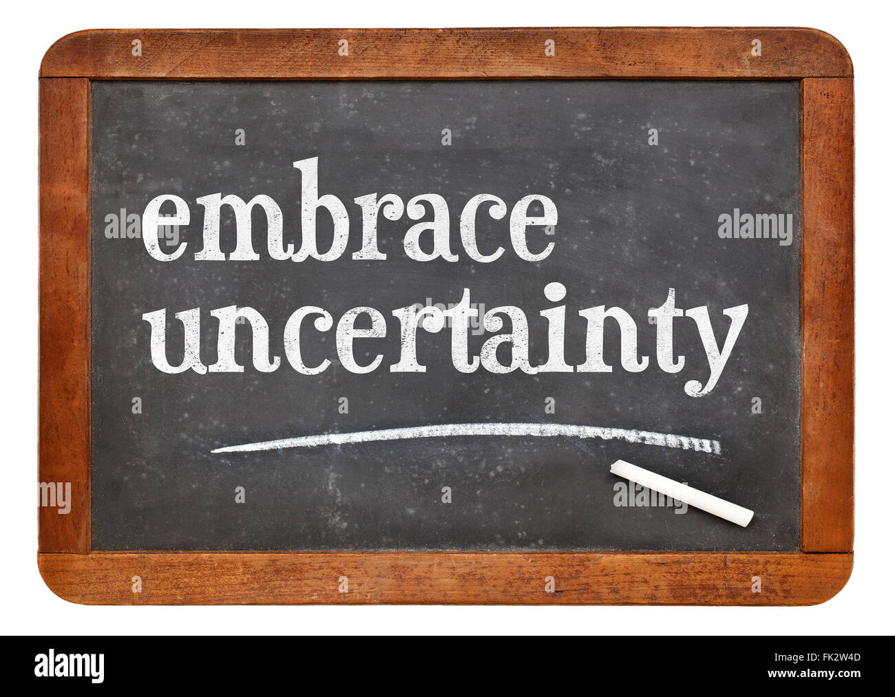 embrace uncertainty sign - white chalk text on a vintage slate blackboard Stock Photo