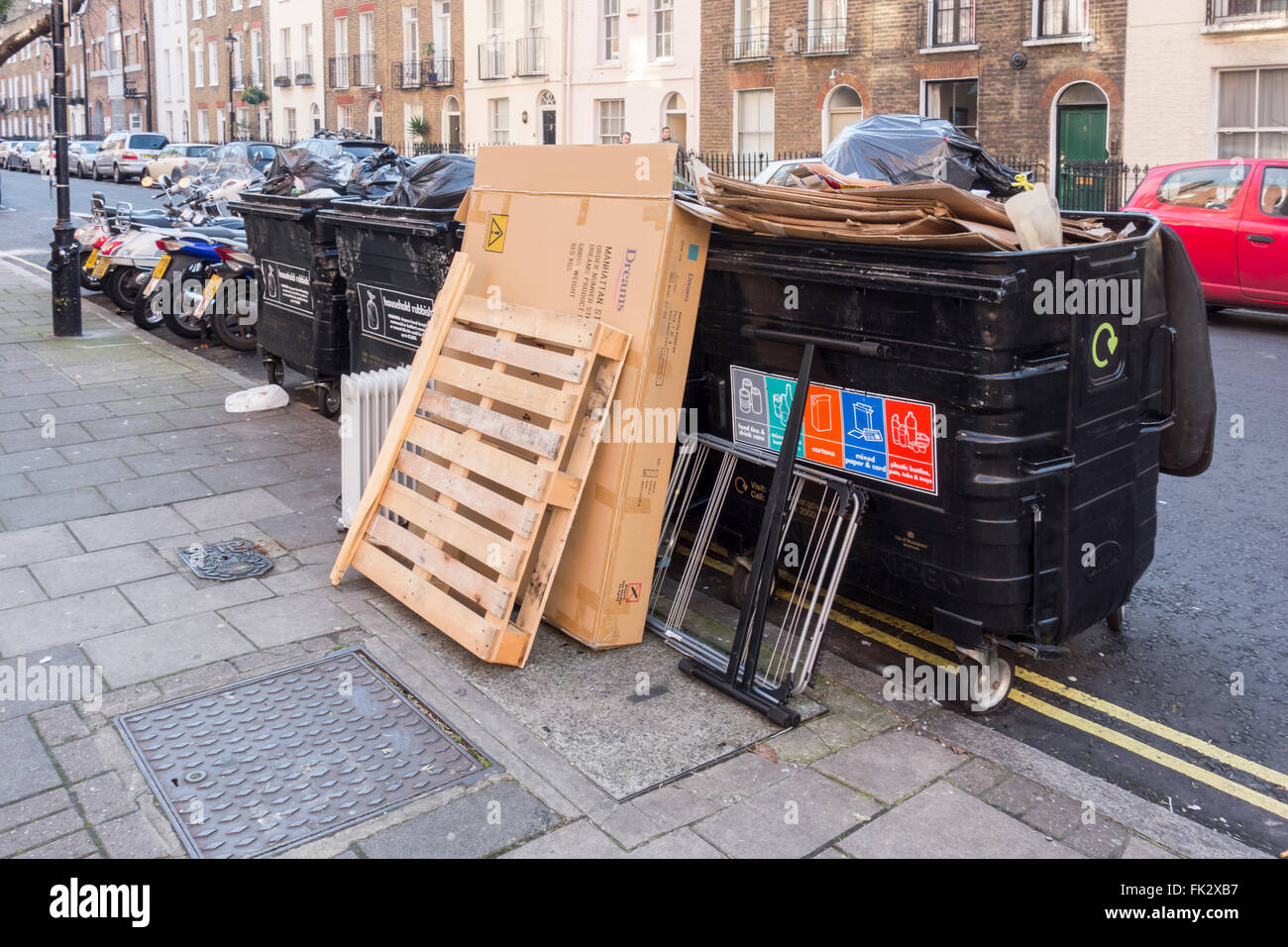 Bins on London street Stock Photo