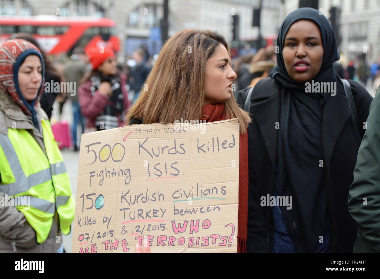 London, UK. 6th March 2016. Protester holding a placard asking if Turkey is a terror state. Credit:  Marc Ward/Alamy Live News Stock Photo
