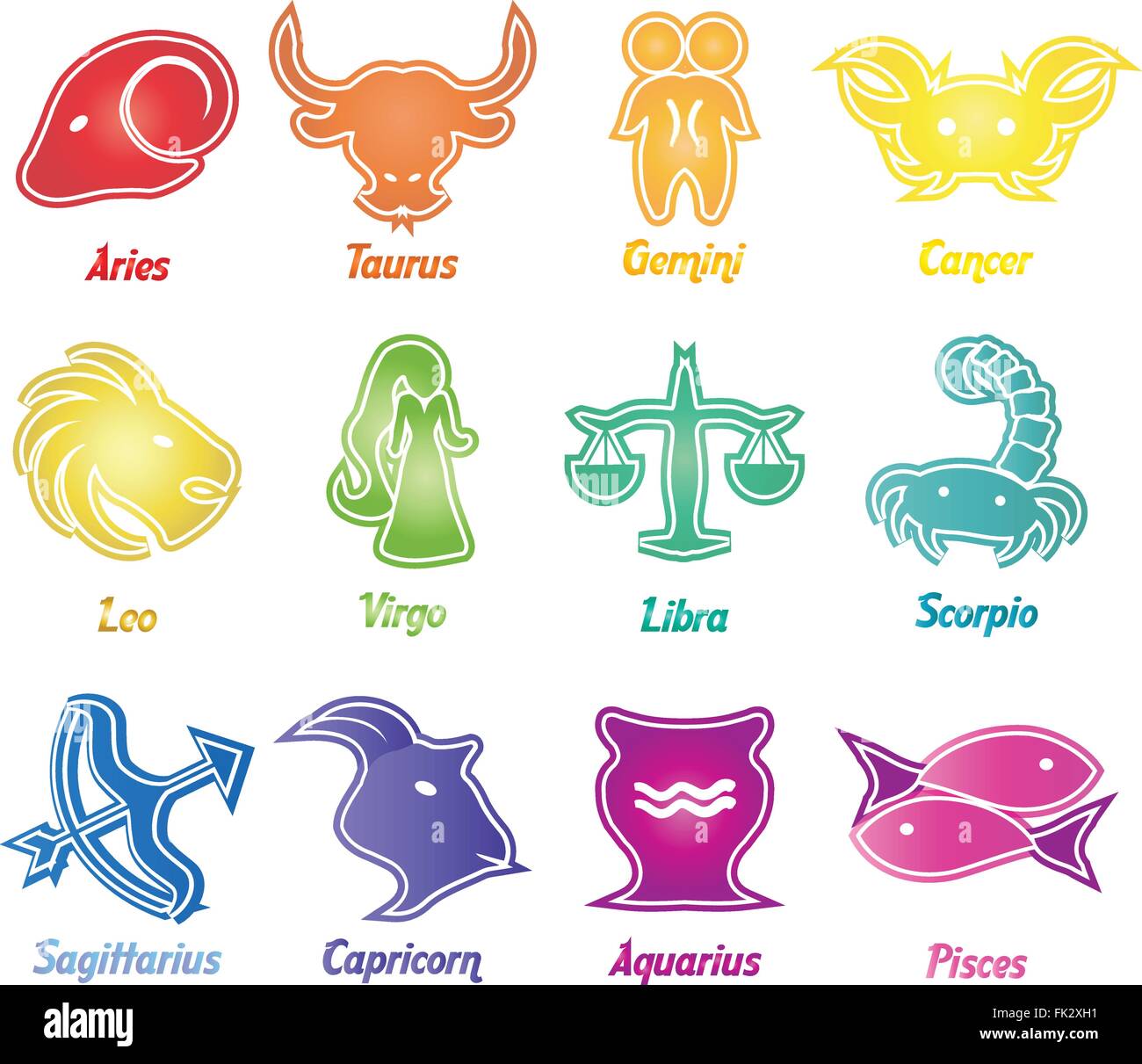 Set of astrological zodiac symbols. Horoscope signs, modern colorful design Stock Vector