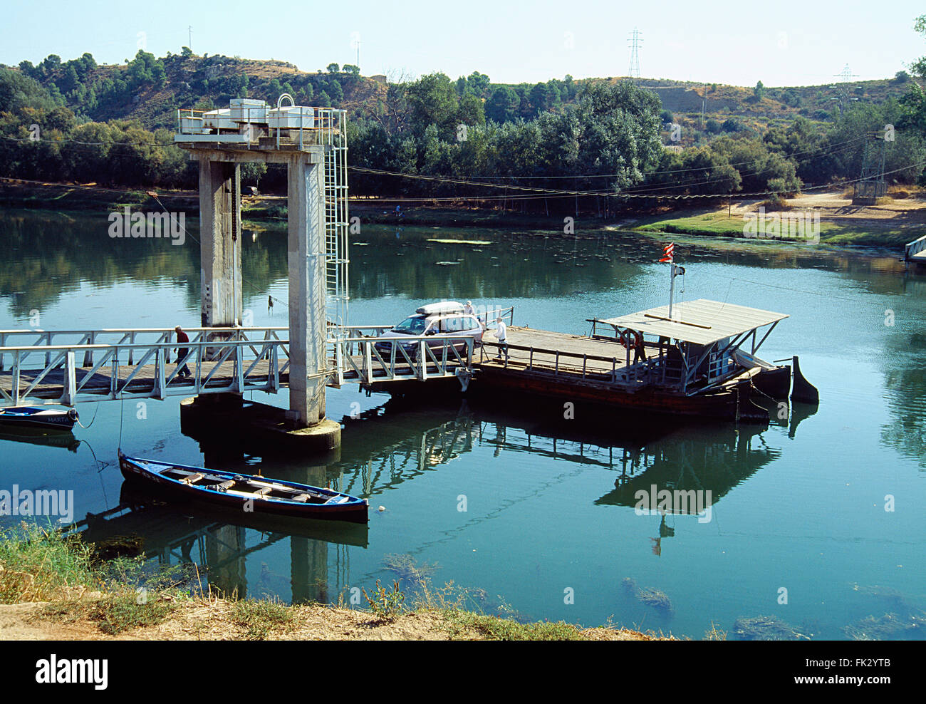 Car ferry over river Ebro. Flix, Tarragona province, Catalonia, Spain
