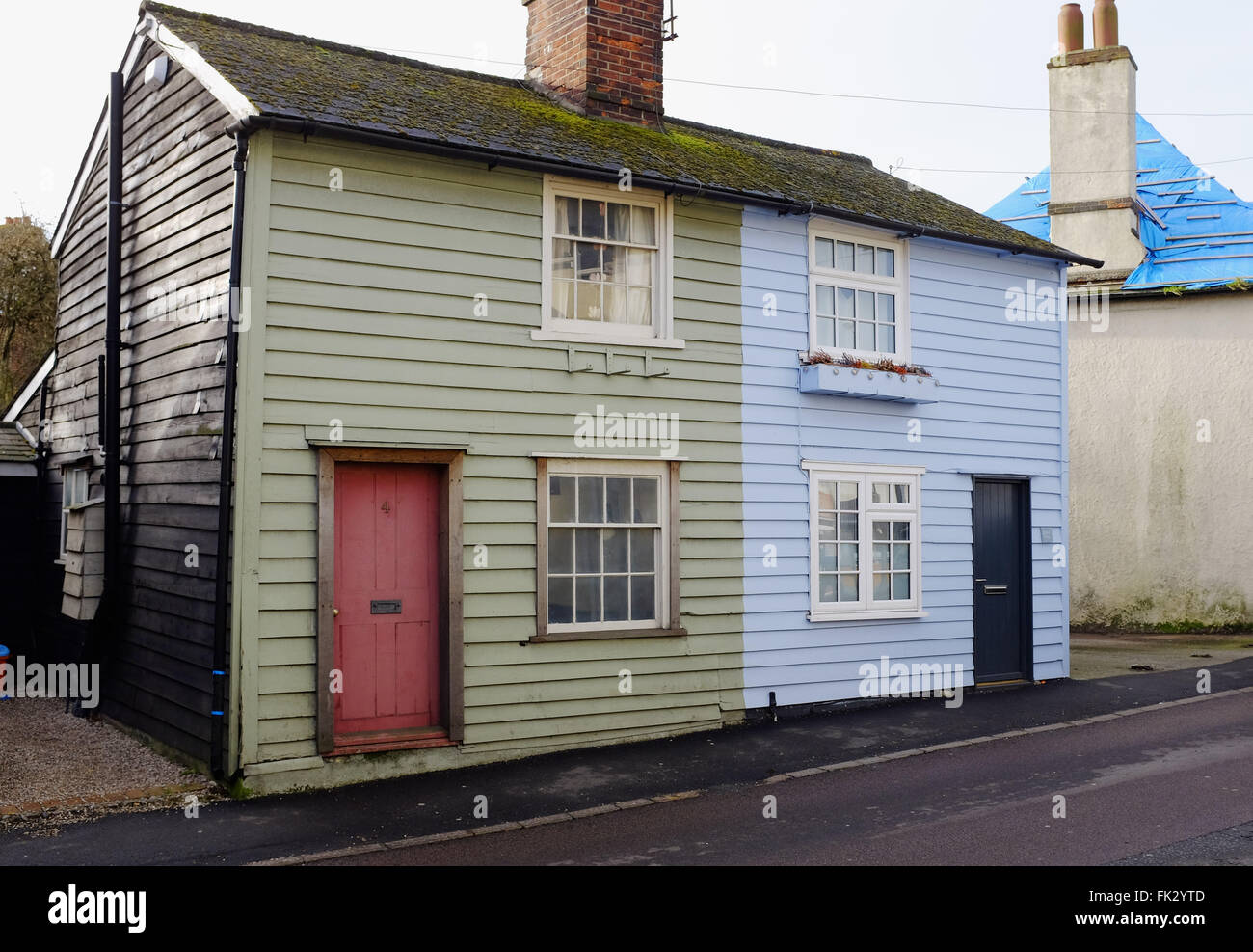 Billericay Essex UK - Typical old historic wood paneled terraced houses Stock Photo