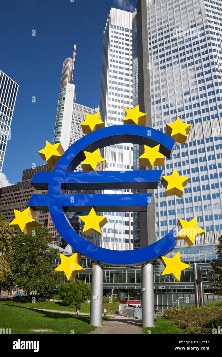 Euro currency sign in downtown of Frankfurt Stock Photo