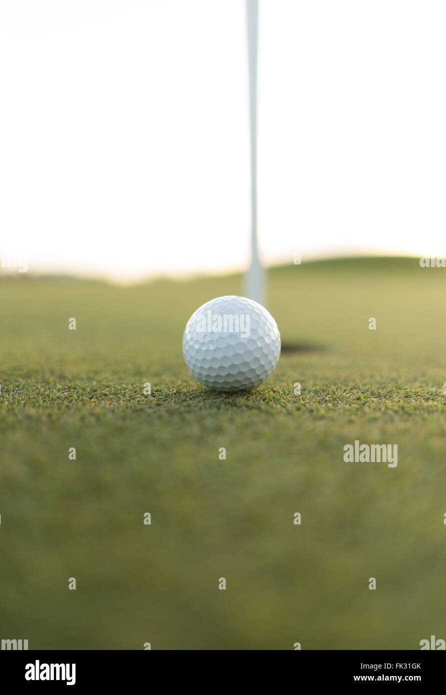 Golf ball close to hole on putting green Stock Photo Alamy