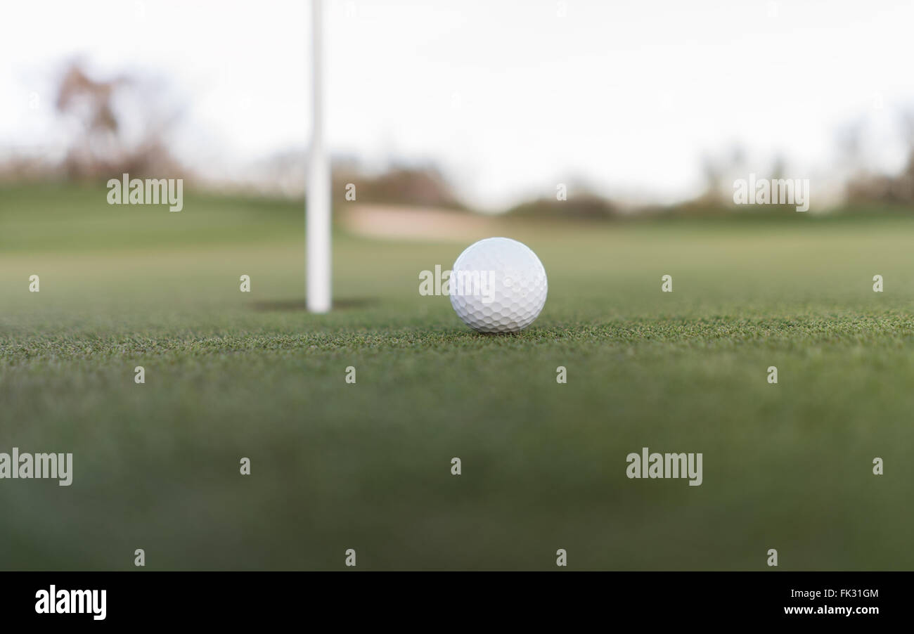 Golf ball close to hole on putting green Stock Photo Alamy