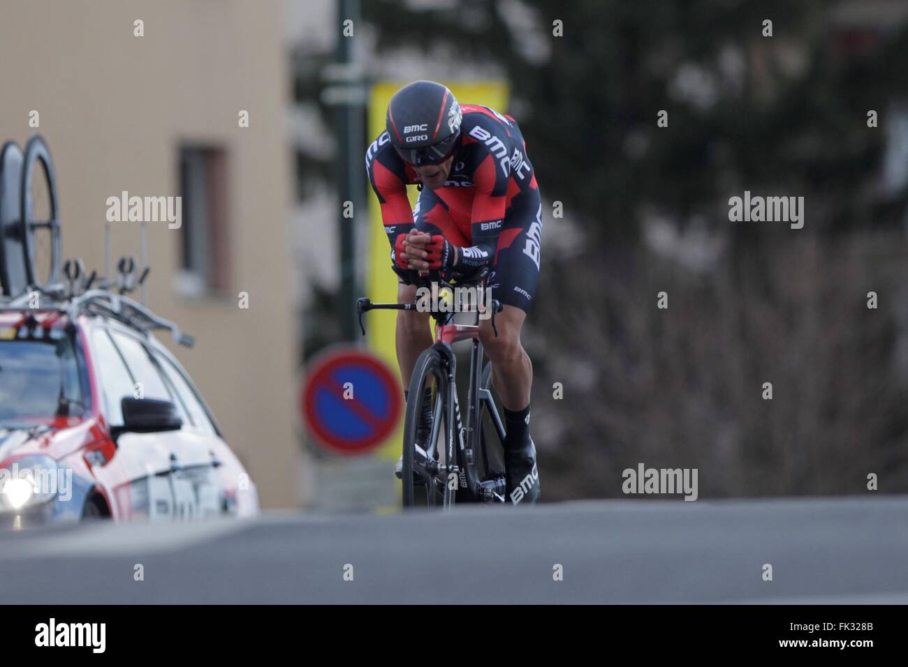 Conflans-Sainte-Honorine, France. 06th Mar, 2016. Amael Moinard (BMC racing Team ) during the prologue of Paris - Nice March 6, 2016 in Conflans-Sainte-Honorine, France Credit:  Laurent Lairys/Agence Locevaphotos/Alamy Live News Stock Photo