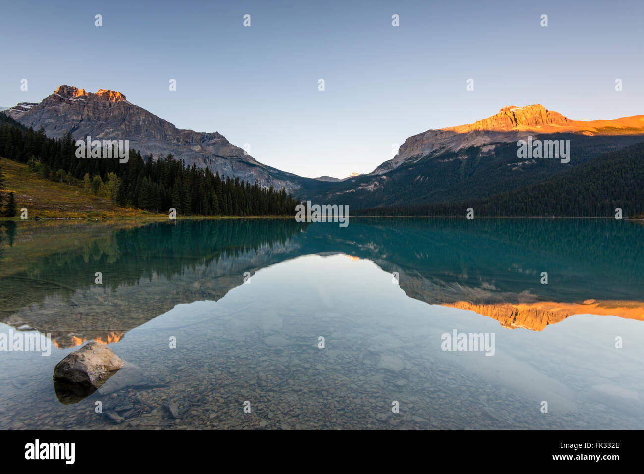 Emerald Lake, Yoho National Park, evening mood Canadian Rockies, British Columbia Province, Canada Stock Photo