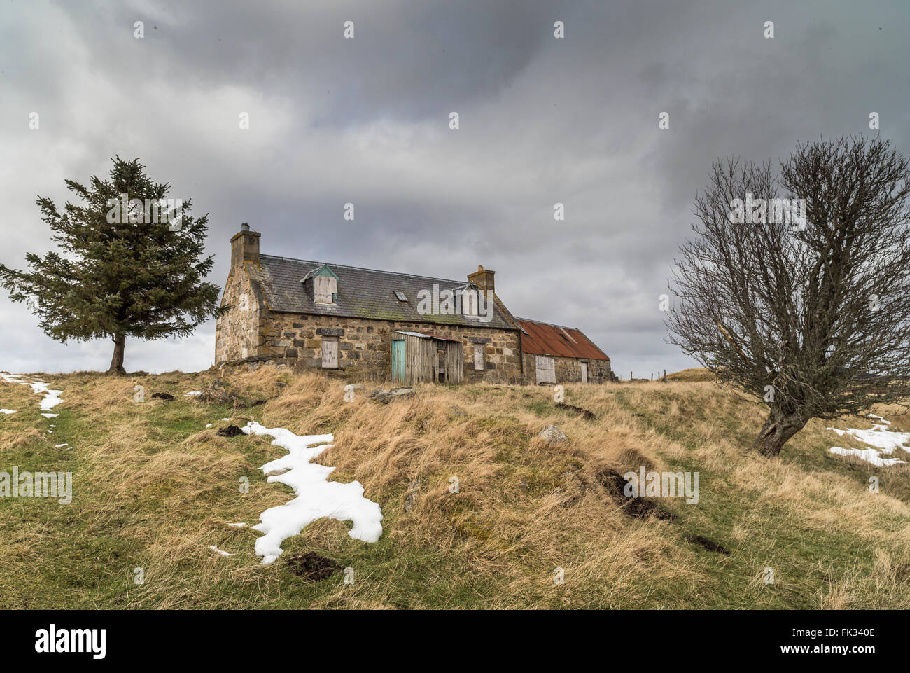 Croft ruins on Dava Moor in Scotland. Stock Photo