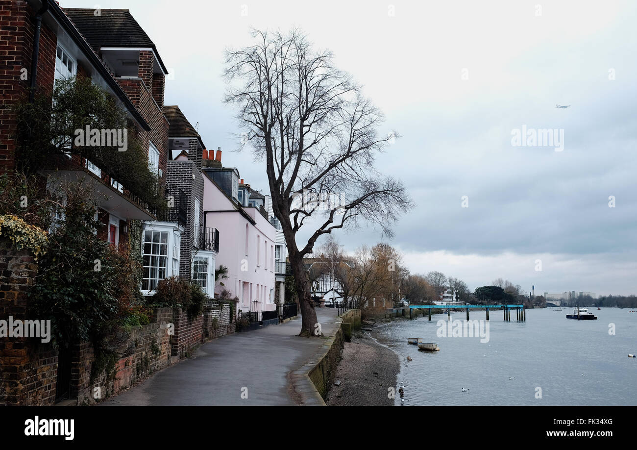 Properties overlooking River Thames at Strand on the Green Chiswick in