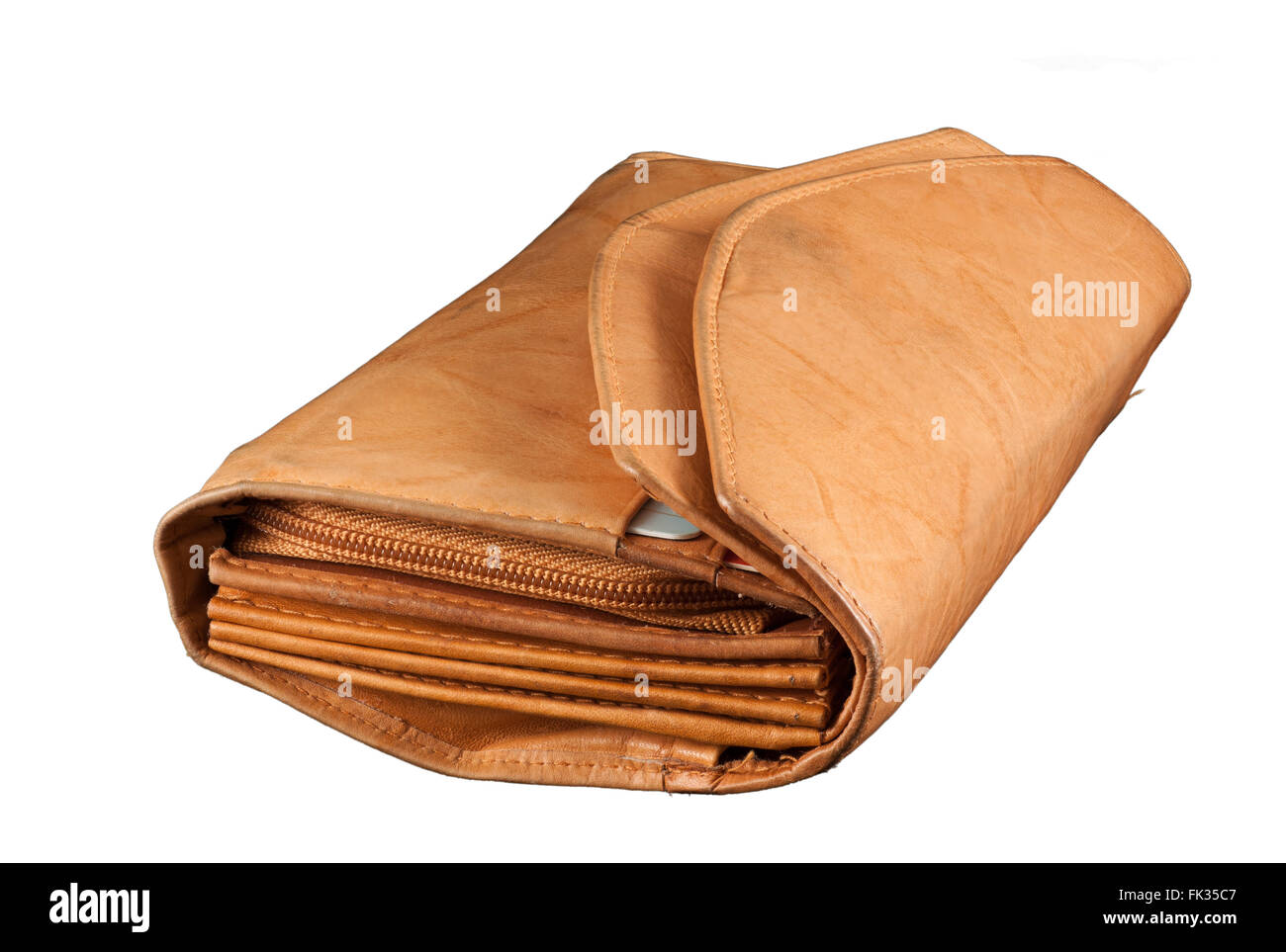 Brown leather wallet isolated over white, clipping path Stock Photo