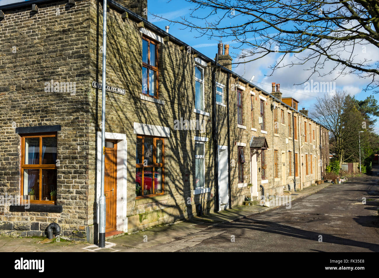Terraced houses at Little Clegg, between Rochdale and Littleborough, Greater Manchester, England, UK Stock Photo