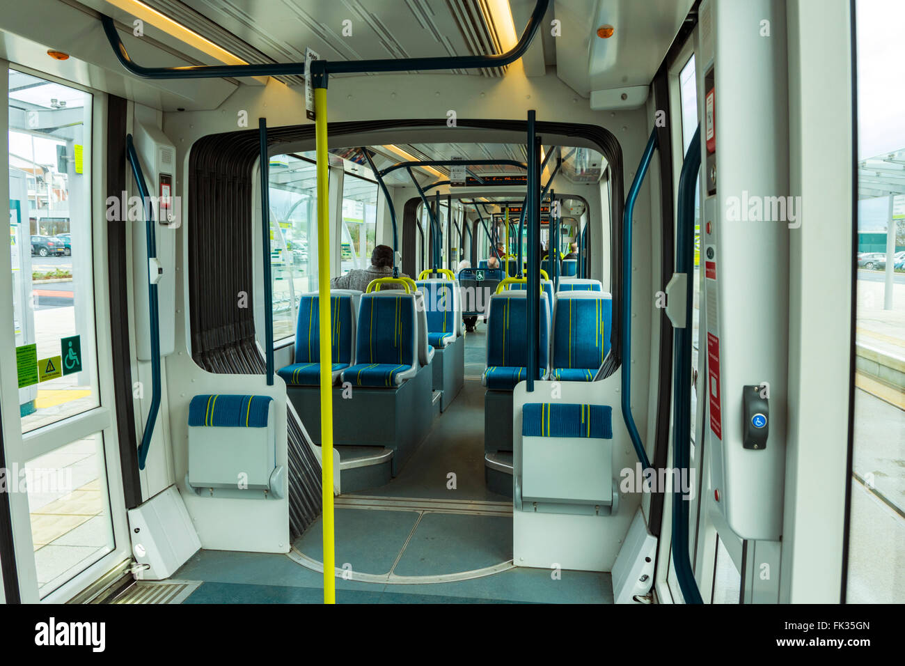 Interior of a Alstom Citadis tram on the Nottingham Express Transit (NET) system, Nottingham, England, UK Stock Photo