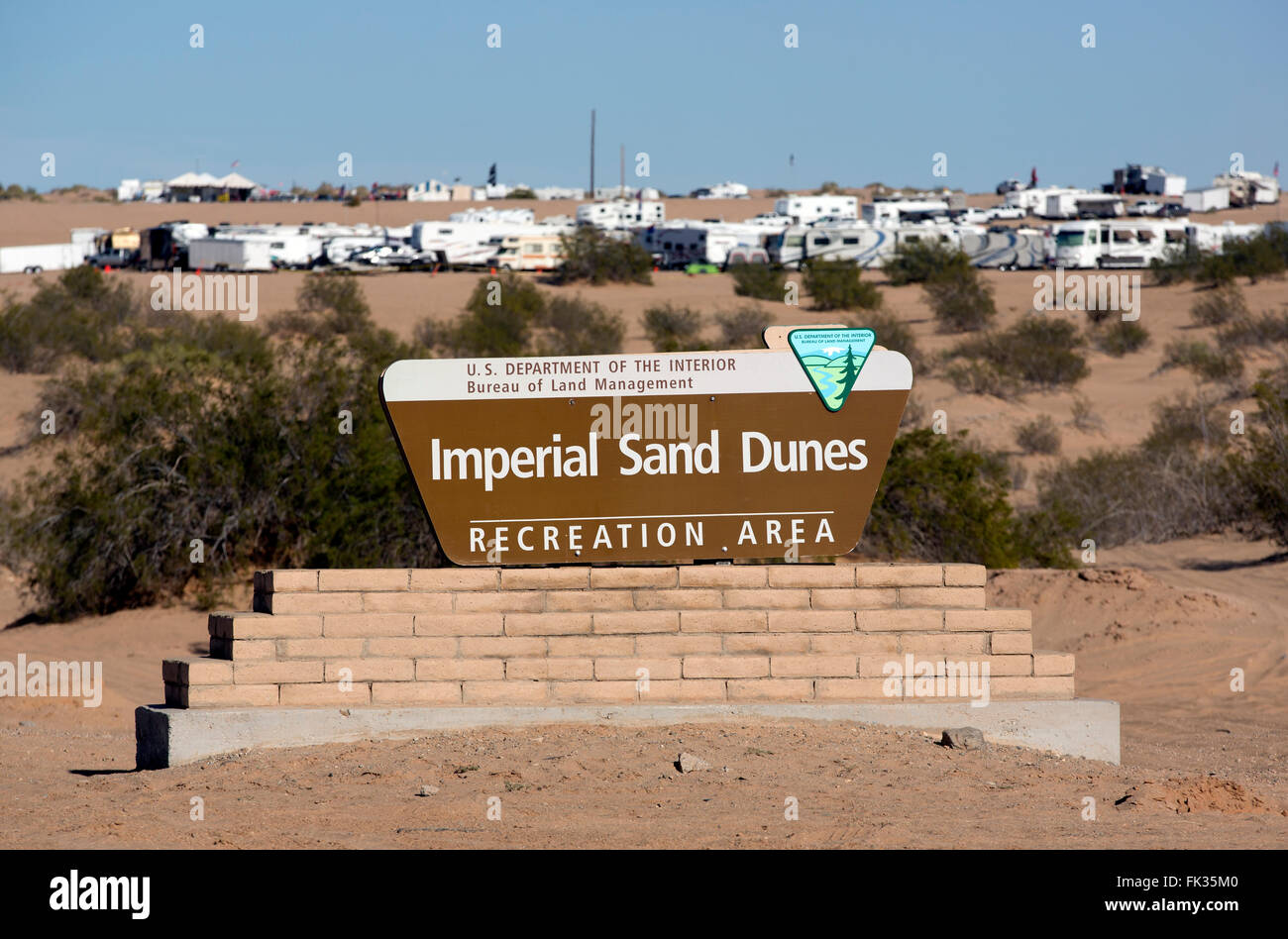 Western entrance to Imperial Sand Dunes Recreation Area, California USA Stock Photo