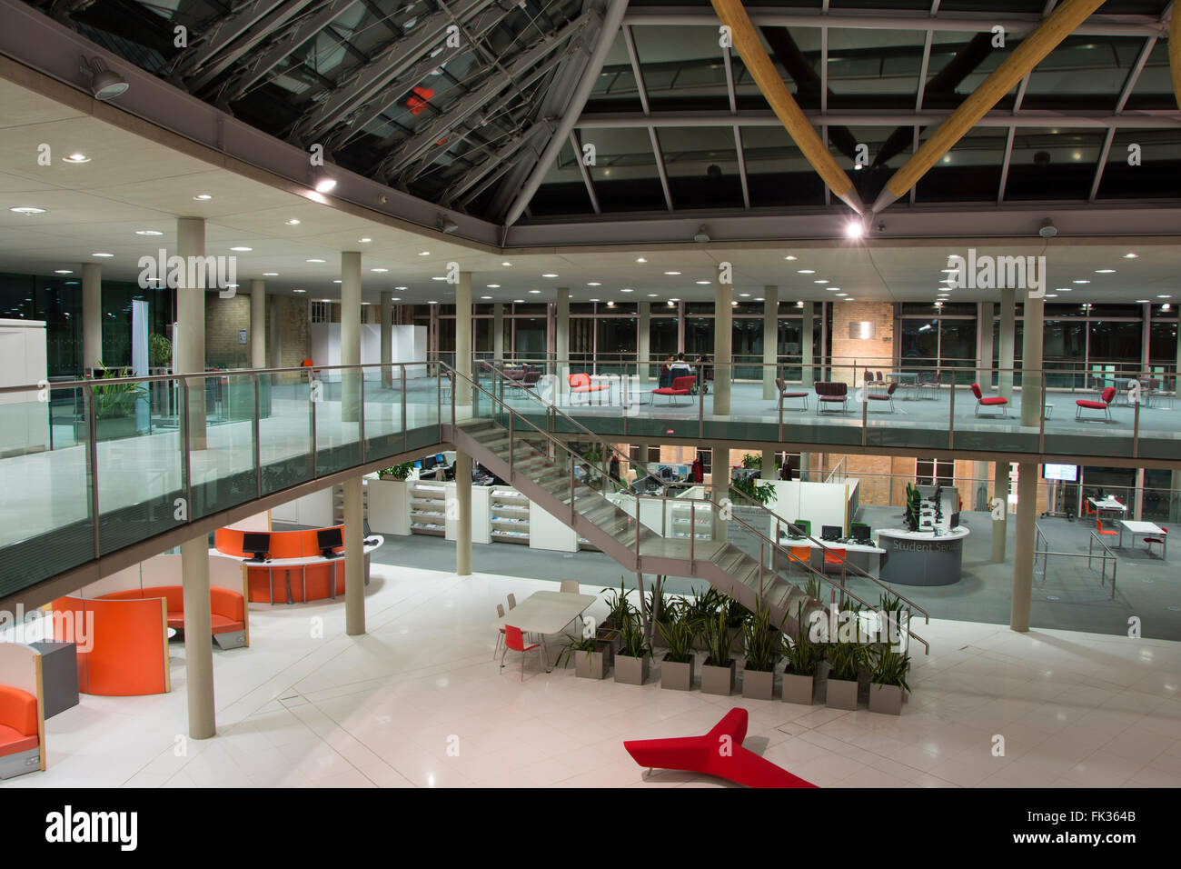 Inside the Newton Building at night, Nottingham Trent University, Goldsmith Street, Nottingham, England, UK Stock Photo