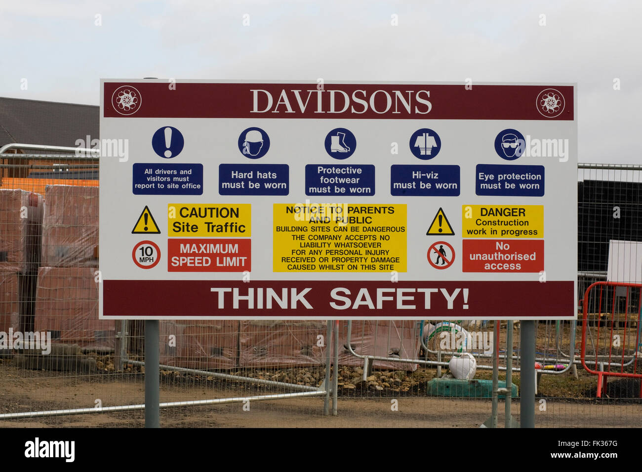 Safety sign at the entrance to a town construction site. Stock Photo