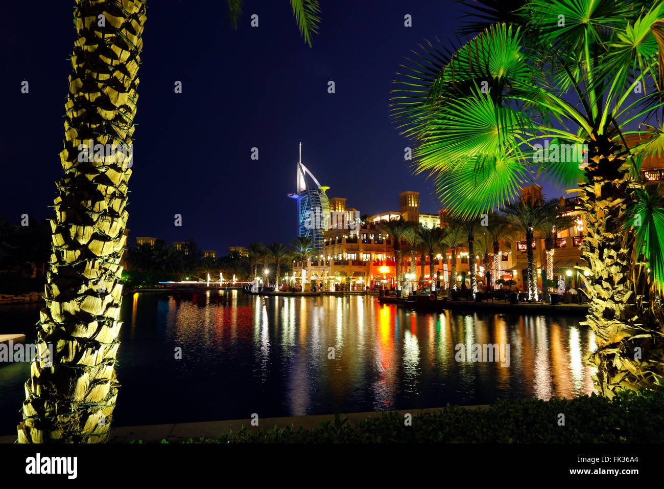 Burj Al Arab hotel & Souk Madinat Jumeirh Dubai, United Arab Emirates Stock Photo