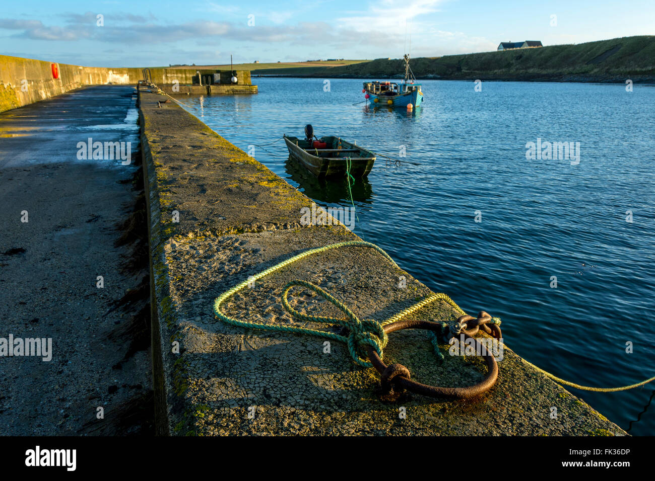 High tide at Harrow harbour, near Scarfskerry, on the north coast of Caithness, Scotland, UK Stock Photo