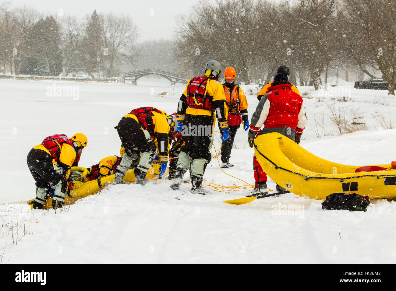 Ice Rescue Training Ontario Canada Stock Photo