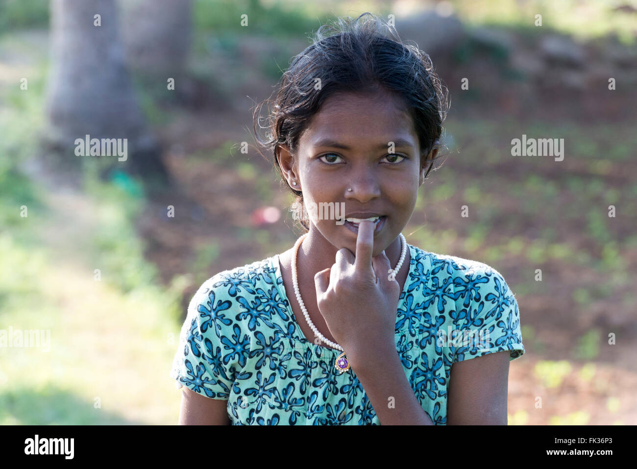 Shy Girl In Paddy Field, Near Tiruvannamalai Stock Photo - Alamy