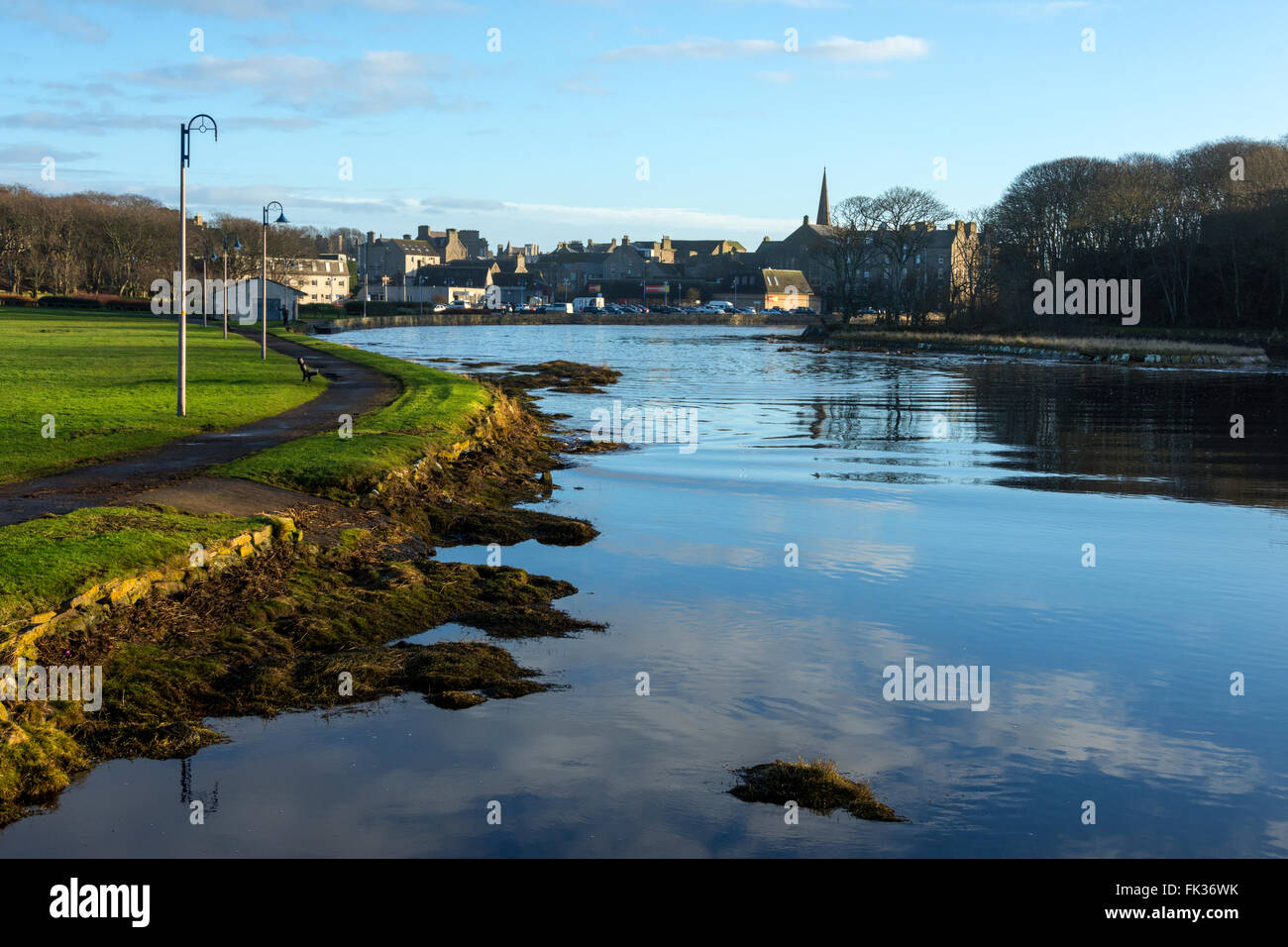 Wick town from the Wick River Path, Caithness, Scotland, UK Stock Photo