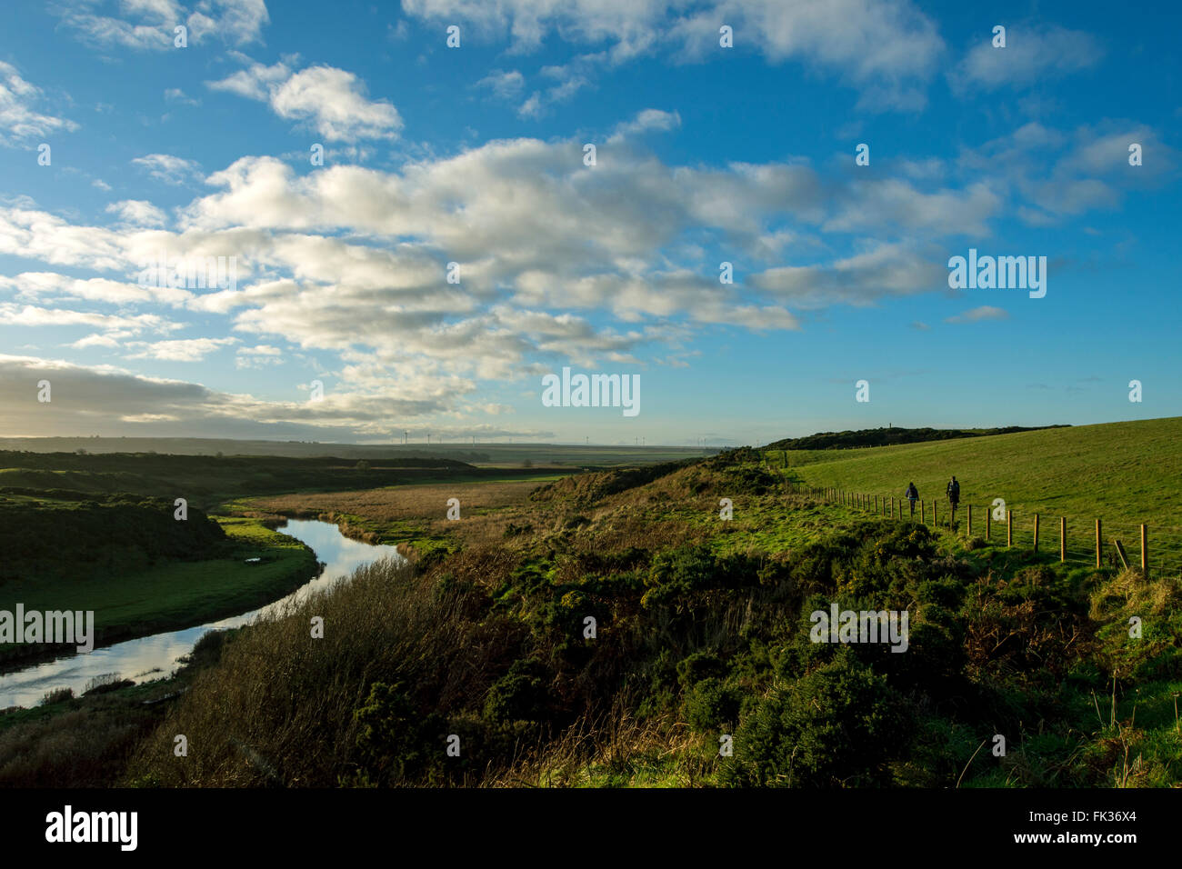 Two walkers above the Wick River near Sibster, near Wick, Caithness, Scotland, UK Stock Photo