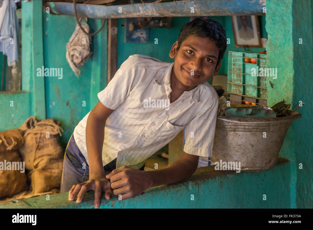 Boy In Market, Kanchipuram Stock Photo