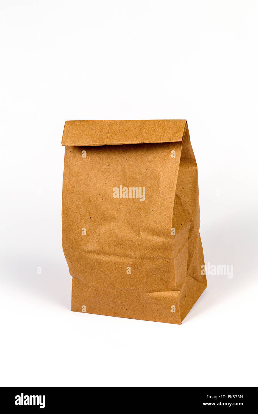 Brown paper bag on white background Stock Photo Alamy