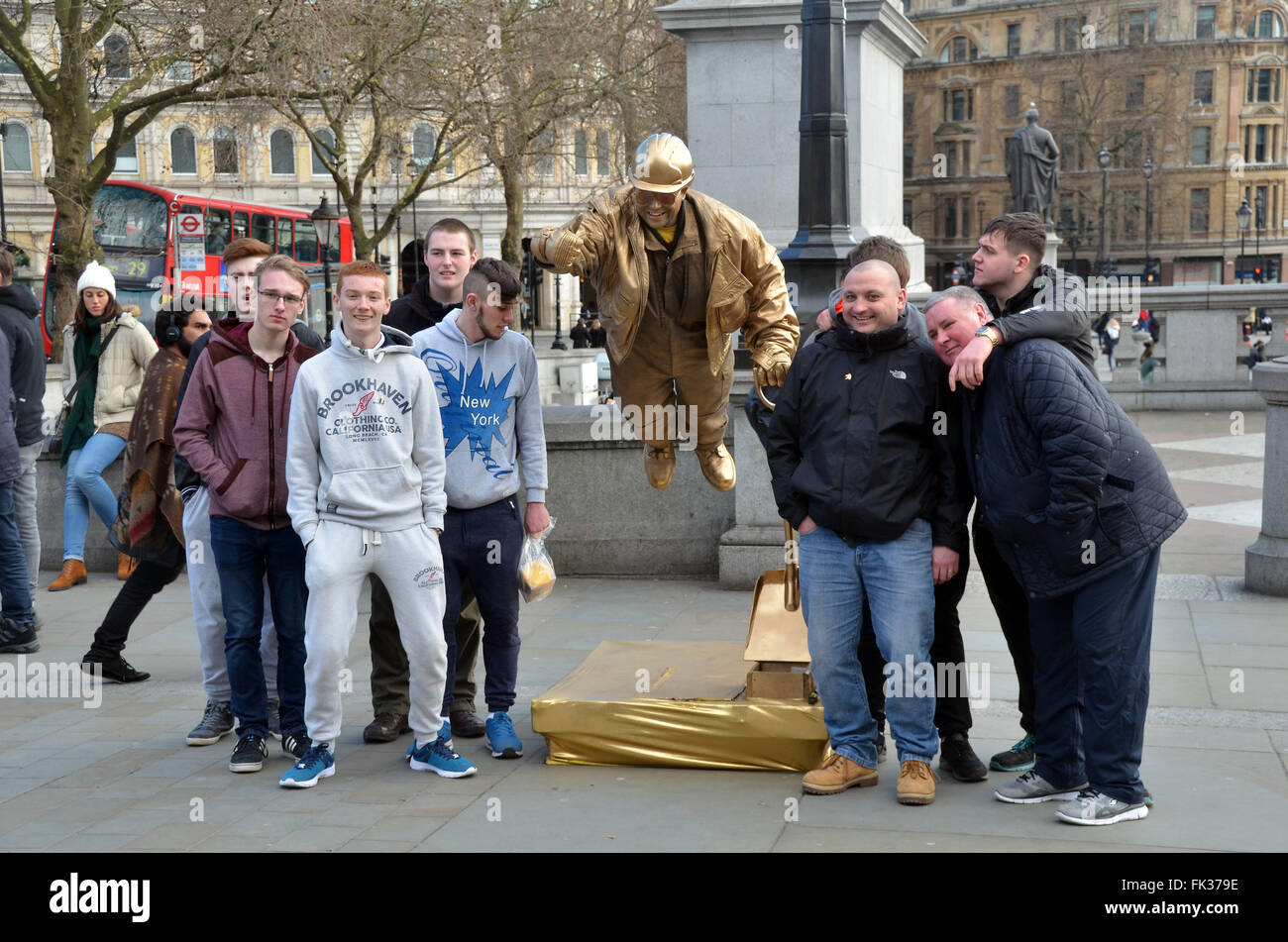 London,UK,4 March 2016, Romanians act as floating living statues front