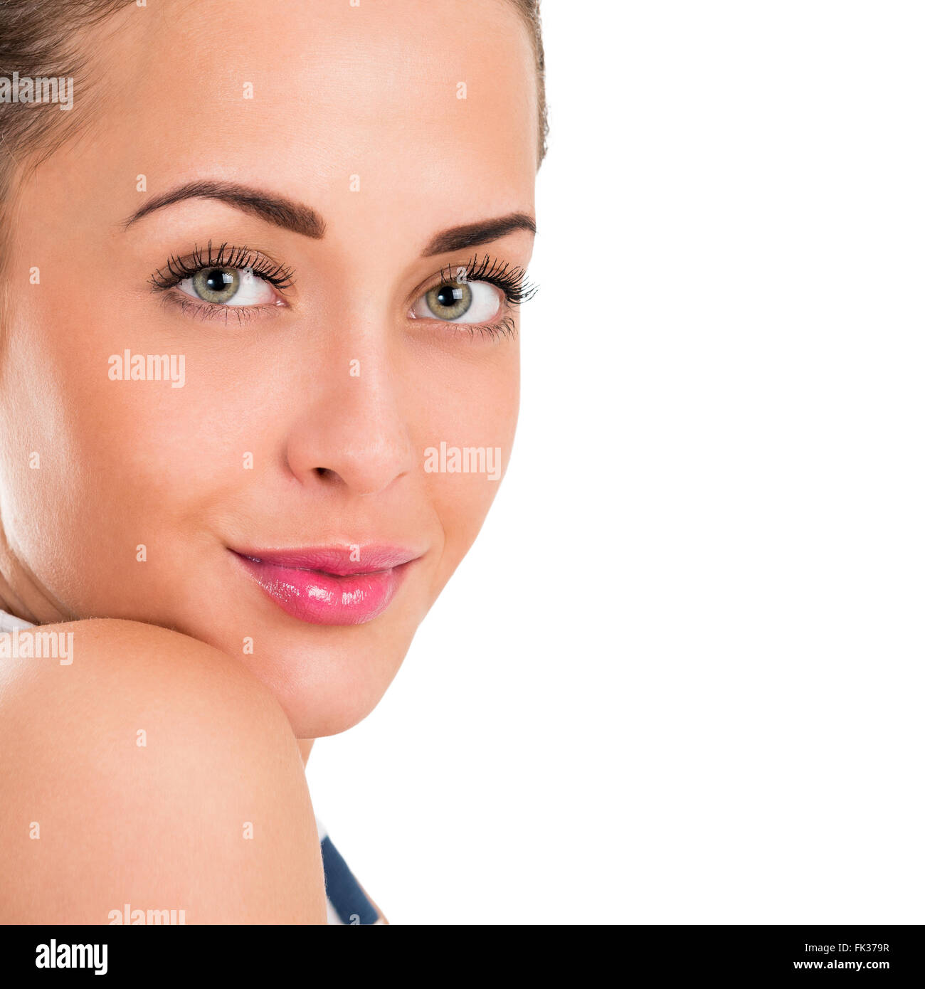 Portrait of a beautiful young woman on a white background Stock Photo ...