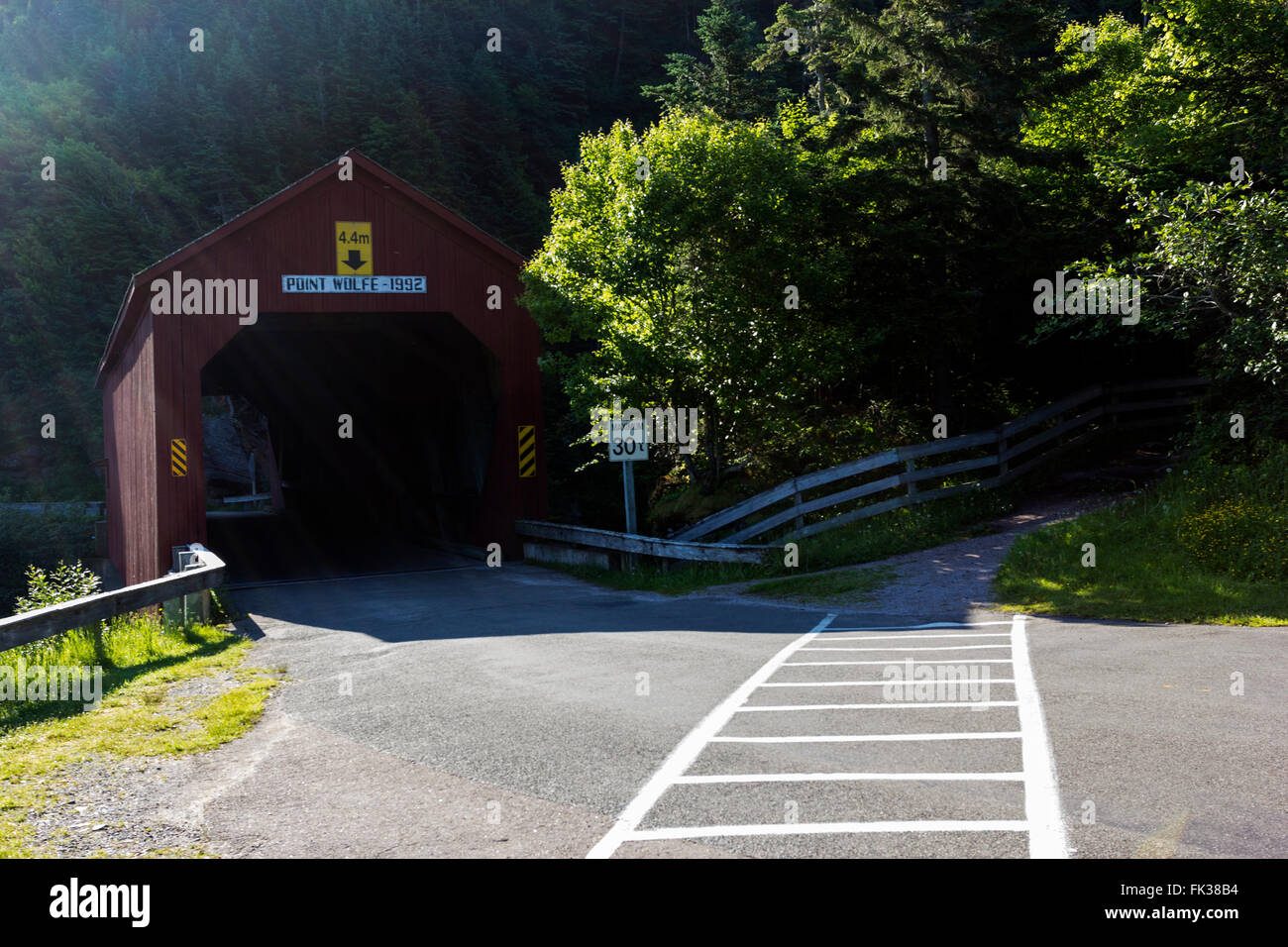 Covered bridge in Point Wolfe area in Fundy National Park, New Brunswick, Canada Stock Photo