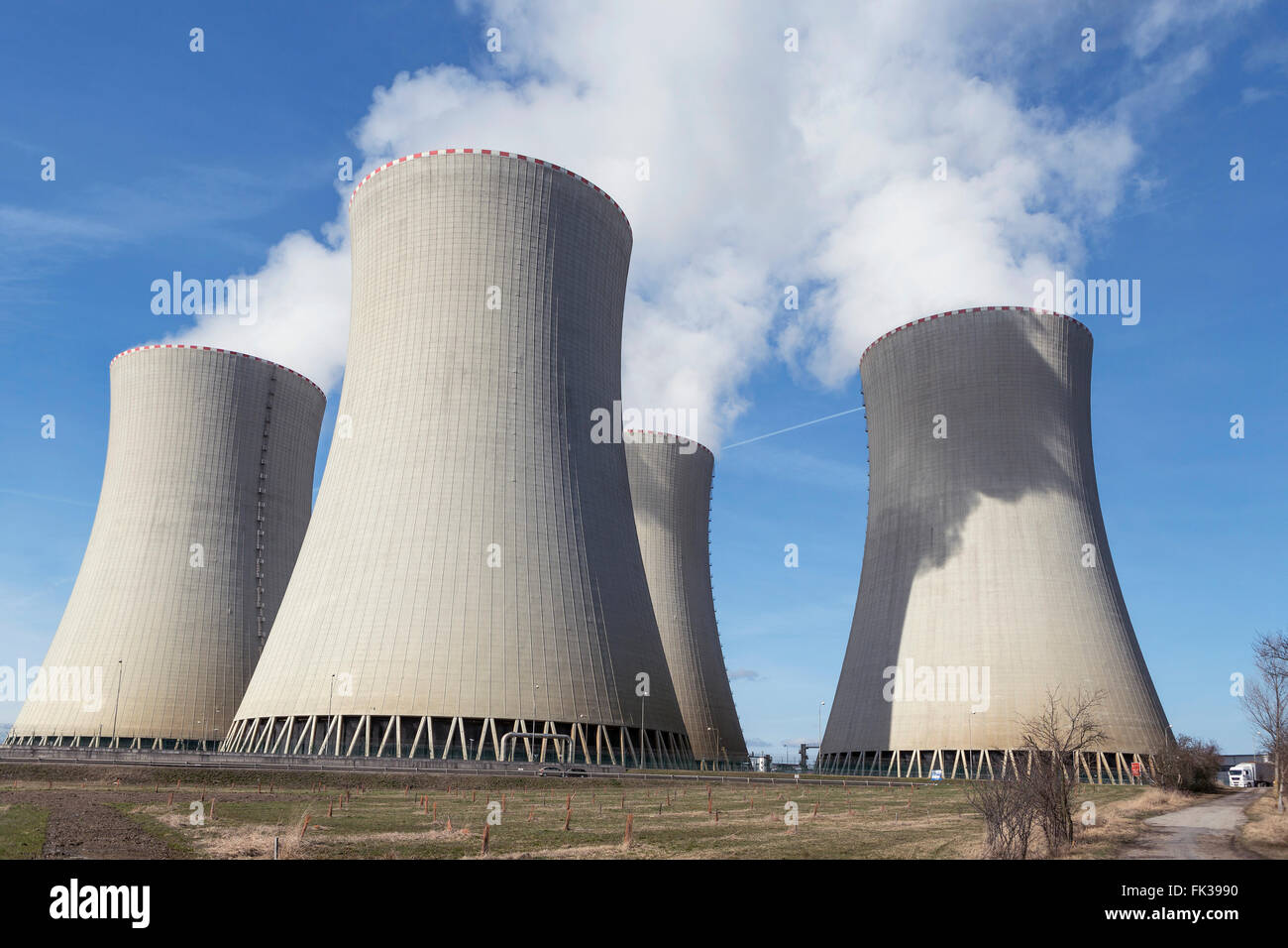 Cooling towers of a nuclear power plant Temelin in the Czech Republic ...
