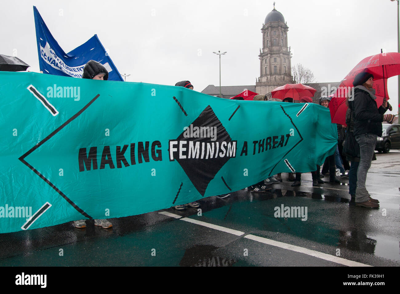 Demonstration in advance of World Women's Day in Berlin, Germany. Stock Photo