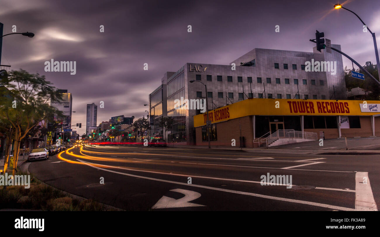 Sunset Blvd - Looking West from Tower Records Stock Photo