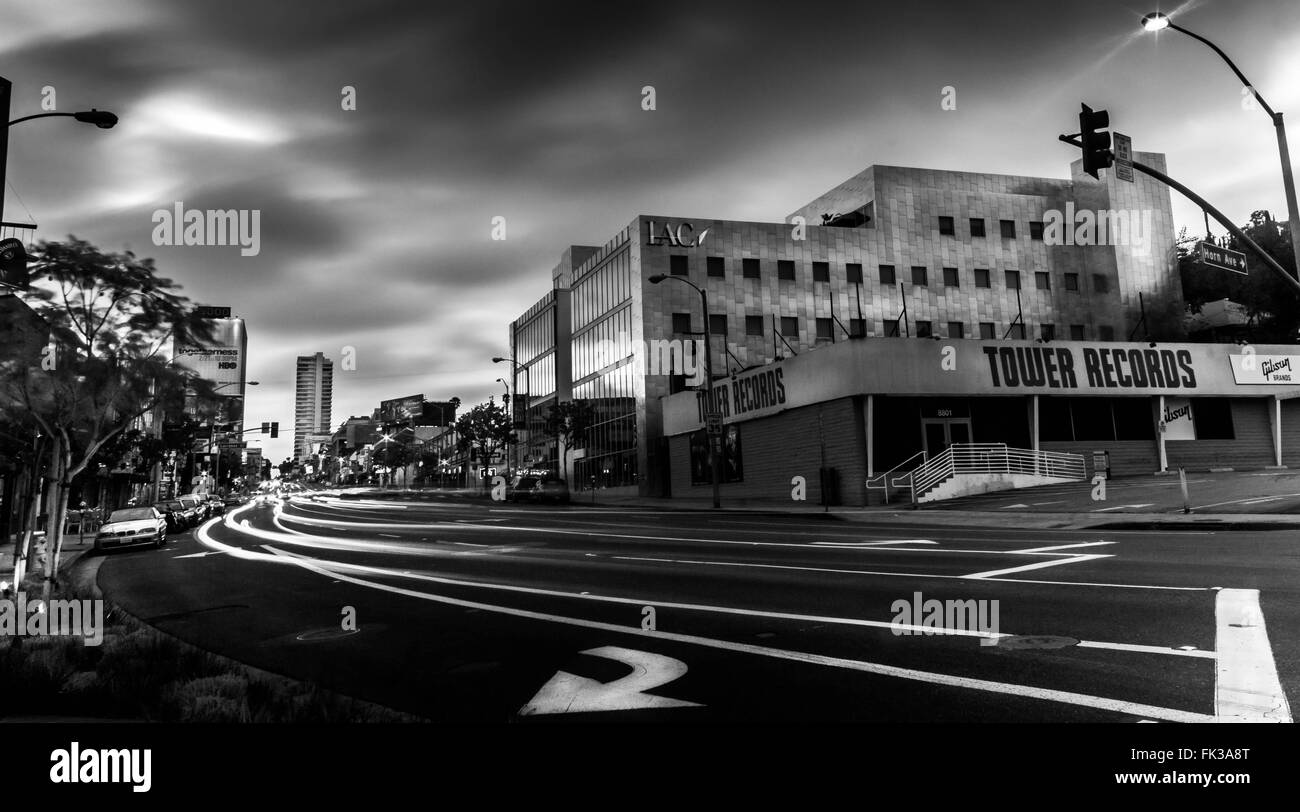 Sunset Blvd - Looking West, Black & White Stock Photo