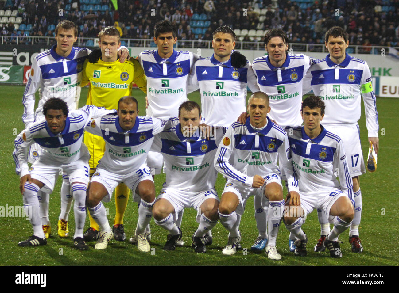 KYIV, UKRAINE - NOVEMBER 4,2010: FC Dynamo Kyiv team pose for a group photo before UEFA Europa League game against AZ Alkmaar on November 4, 2010 in Kyiv, Ukraine Stock Photo